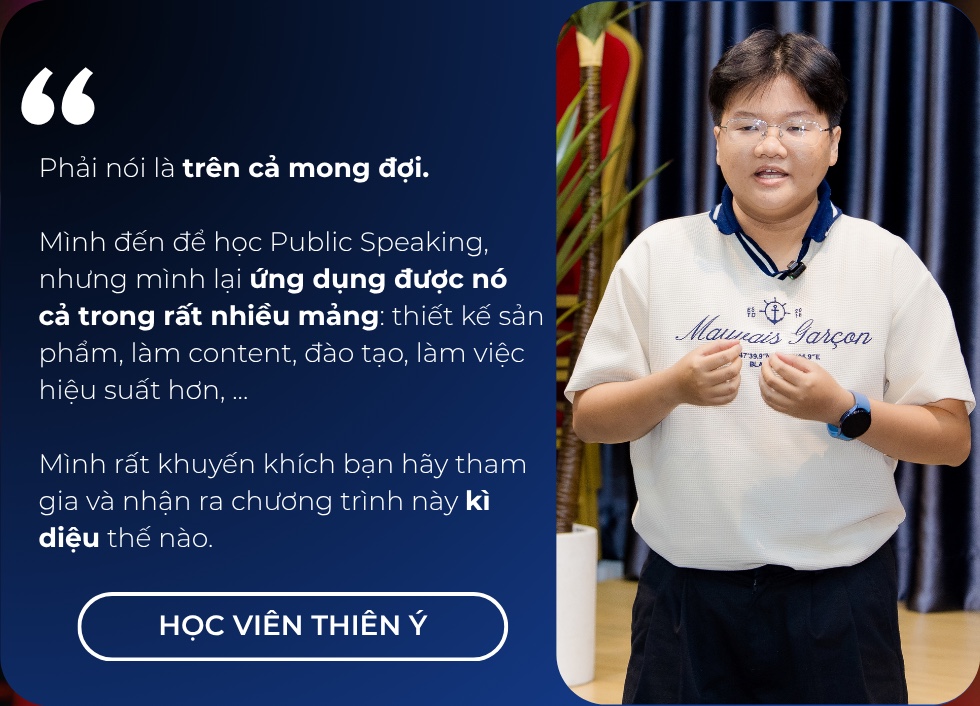 Testimonial học viên Thiên Ý: ứng dụng public speaking trong thiết kế sản phẩm, làm content, đào tạo và công việc hiệu suất hơn
